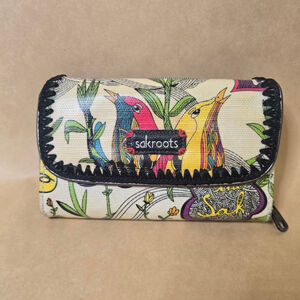 Sakroots Foldover Zip Wallet Bird Print Vegan Leather Organizer